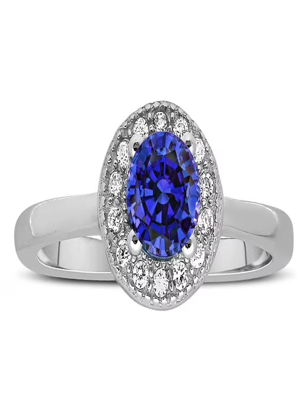 1.50 Carat Halo Sapphire and Diamond Engagement Ring in White Gold Z9407