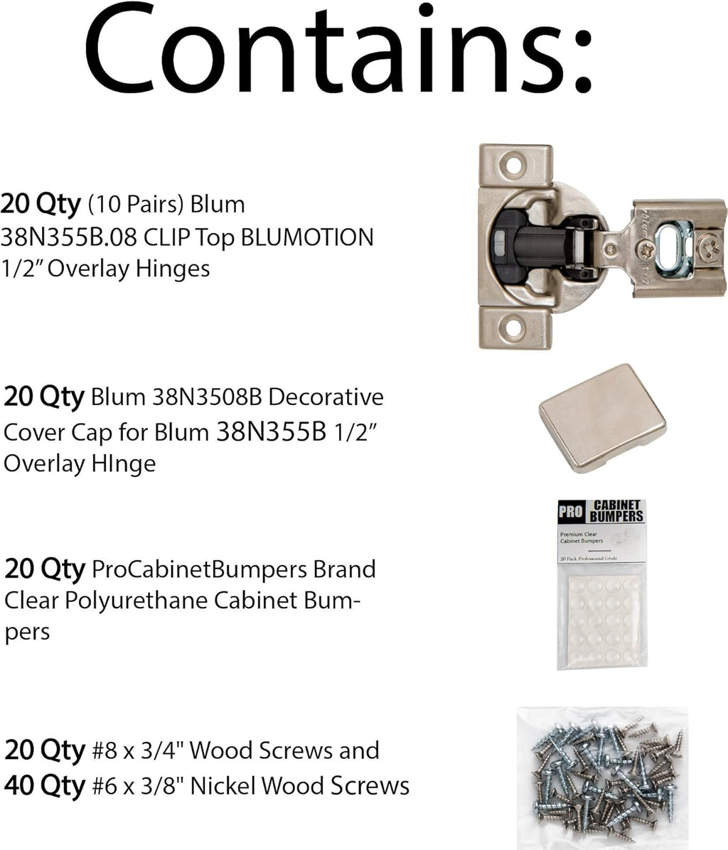 20 Pack 1/2 Overlay Soft Close Hinge 105° Blumotion with Screws C210031