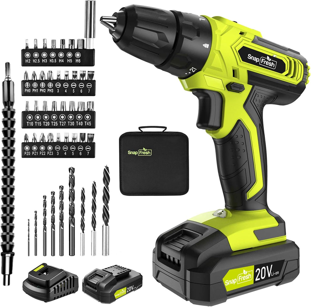 Cordless Drill Set with Battery and Charger, 2 Variable Speed, 21+1 Torque Setting, LED, 43pcs Drill Bits I6874
