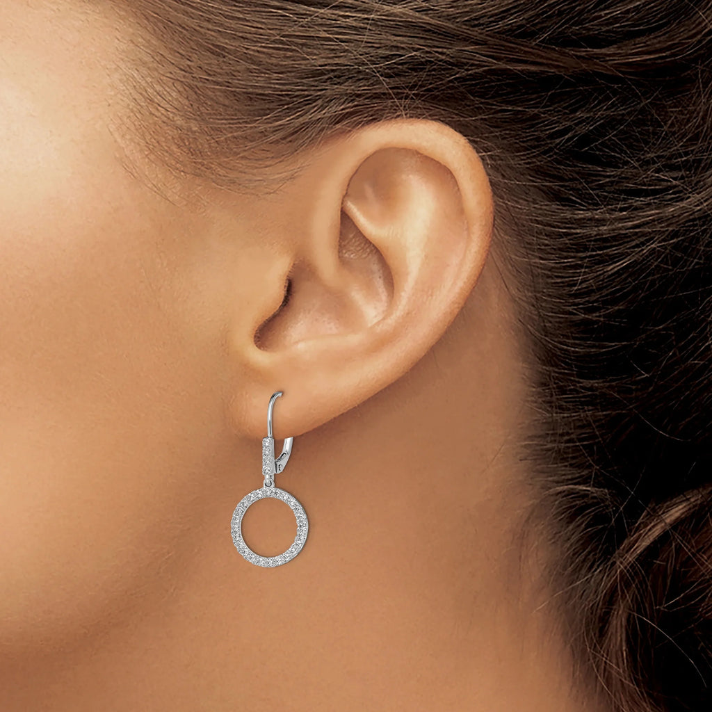 14 Karat White Gold Lab Grown Diamond Circle Dangle Leverback Earrings P34983