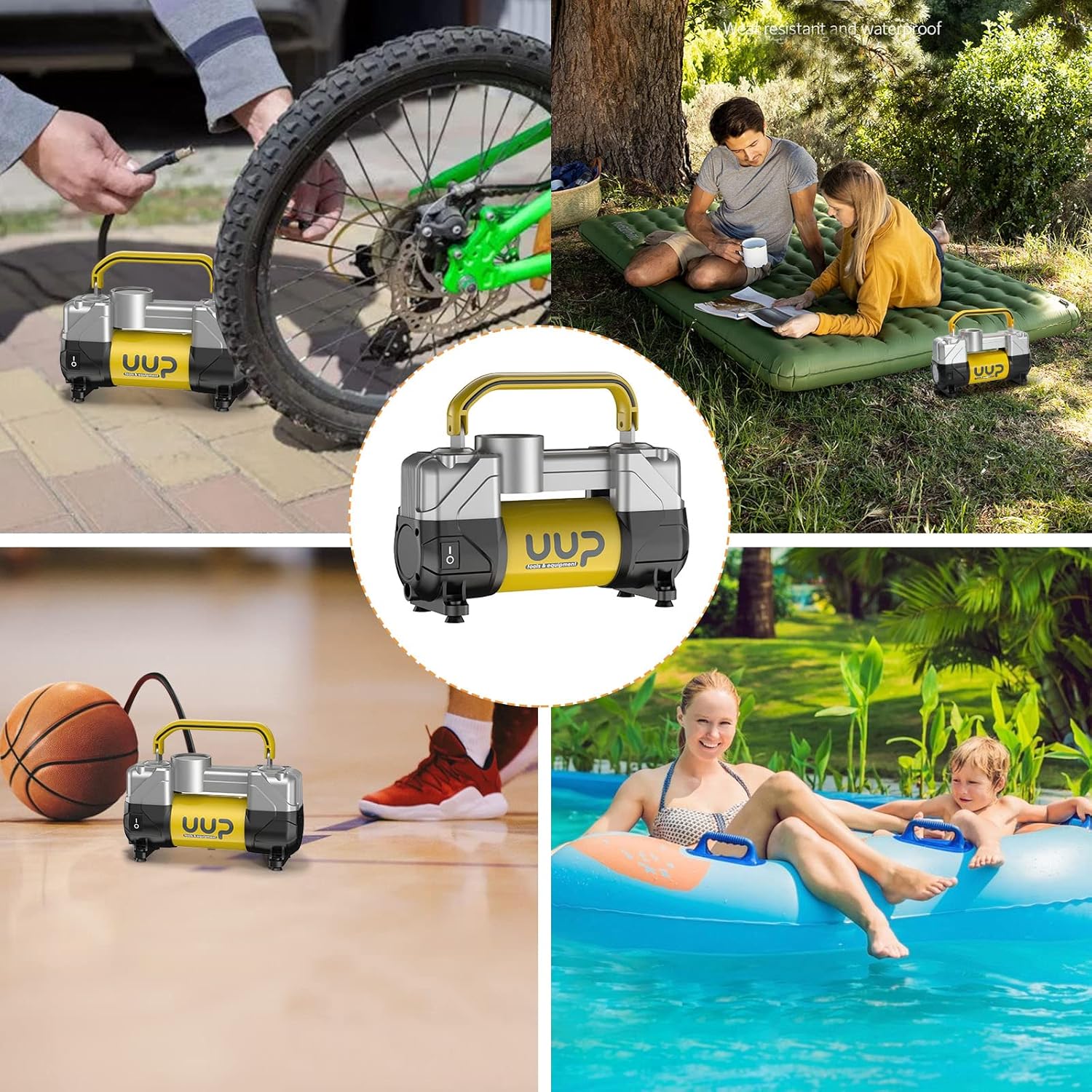 Portable Air Compressor Tire Inflator Heavy Duty Double Cylinders with 12V DC, Metal Air Pump with Emergency LED Light, Pack of 2 X881886
