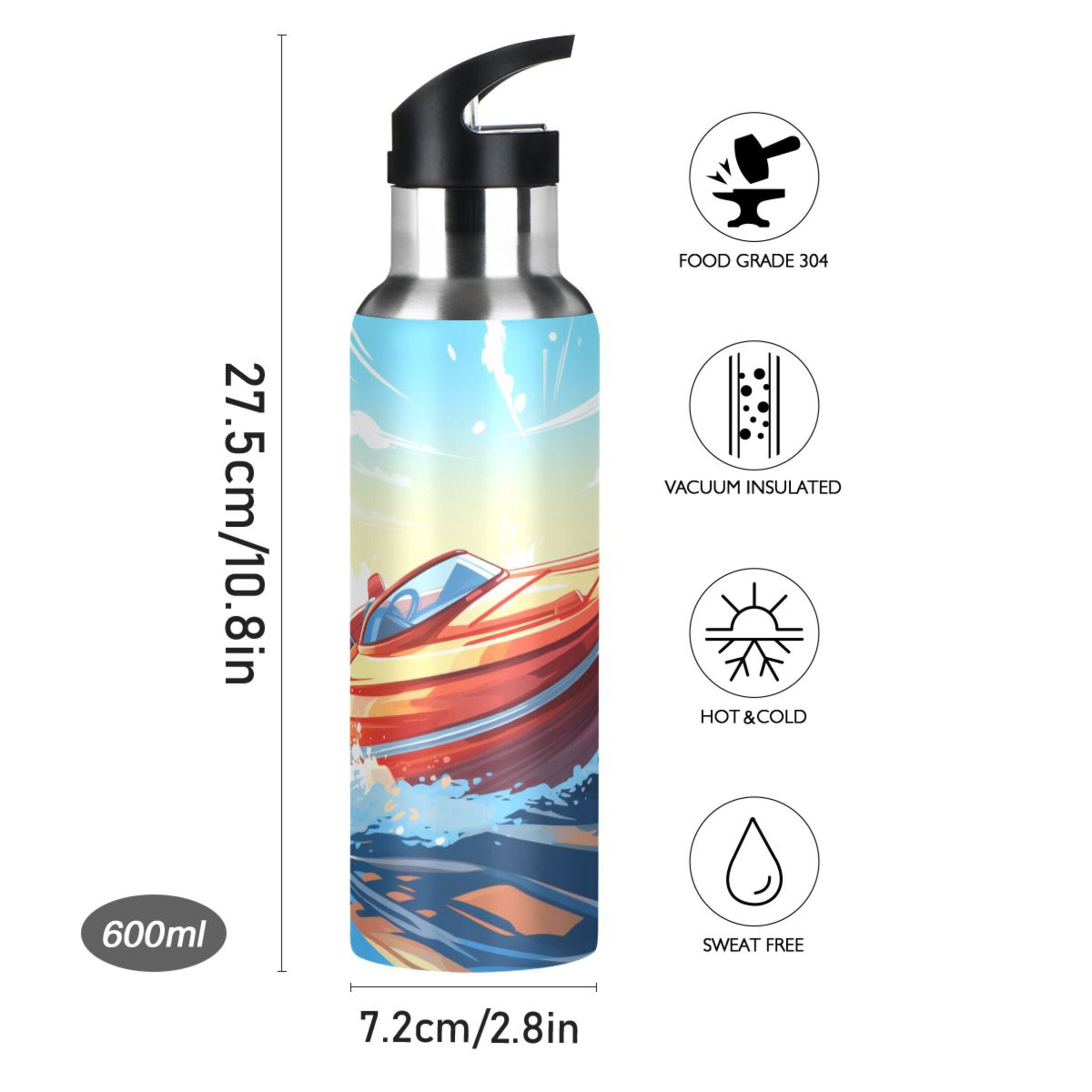 20 oz Insulated Stainless Steel Kids Water Bottle with Straw Lid G632984