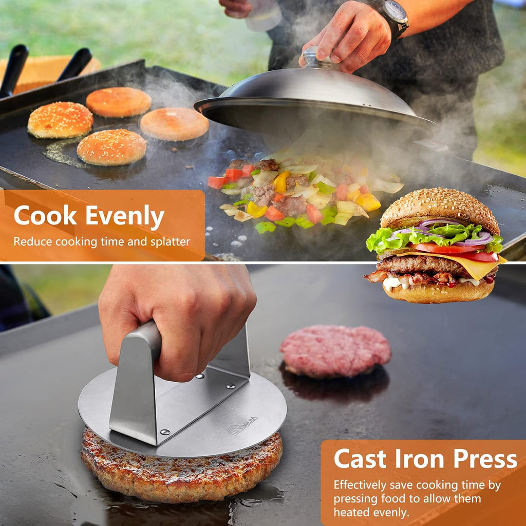 15 Pcs Flat Top Grill Accessories Kit with Spatula Set, Basting Cover and Burger Press W654