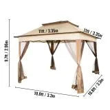11x11ft 2-Tier Steel Patio Gazebo Canopy with Netting D6378