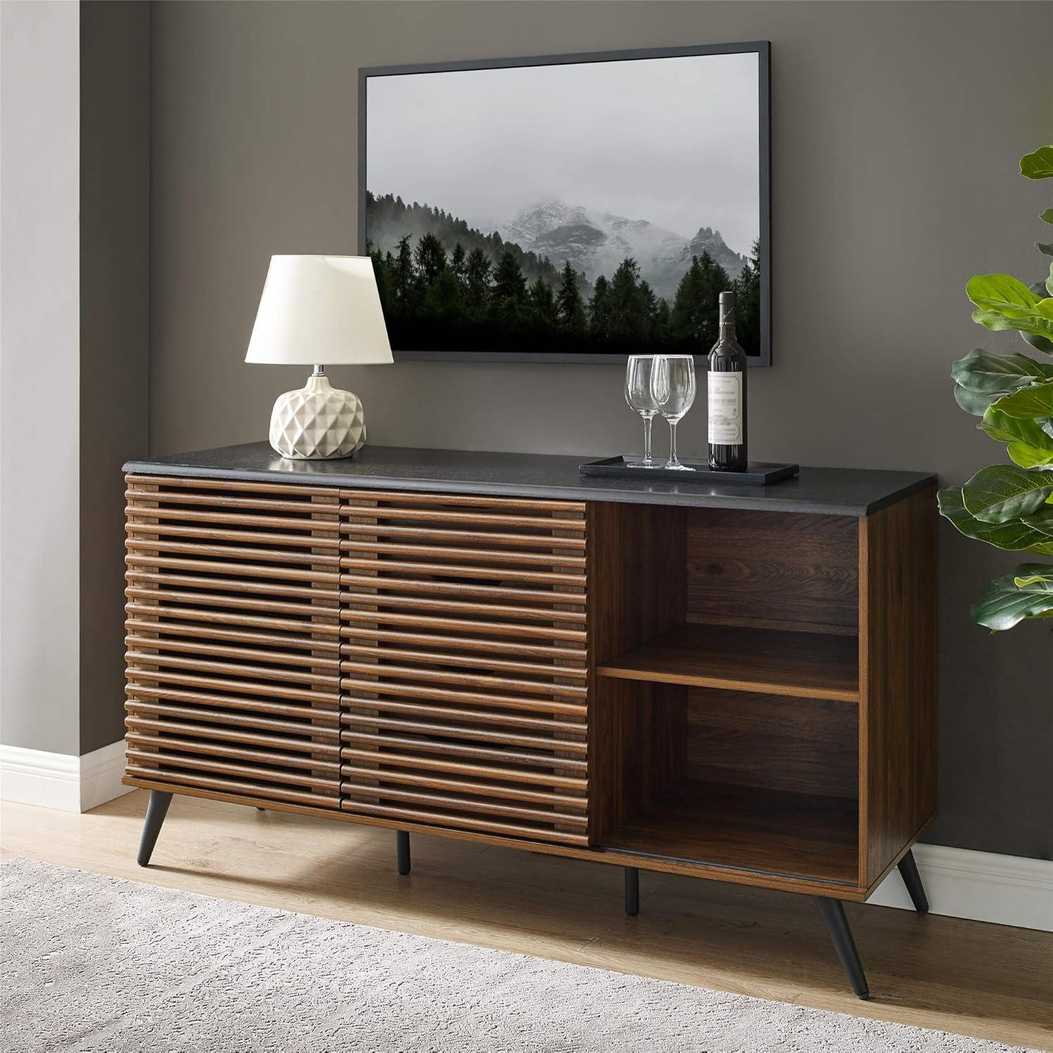 Black and Dark Walnut 4 Drawer Wood Cabinet M8445