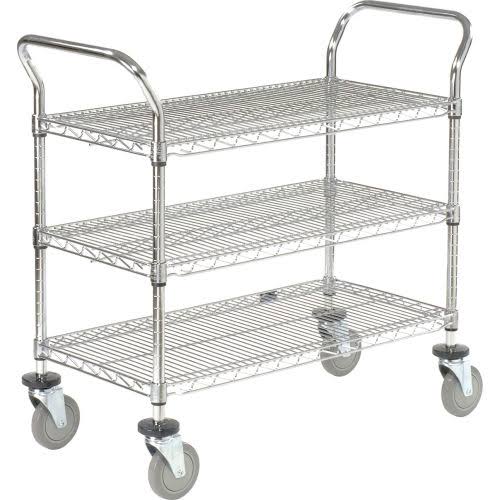 Chrome 3 Shelf Utility Cart with Polyurethane Casters F81874