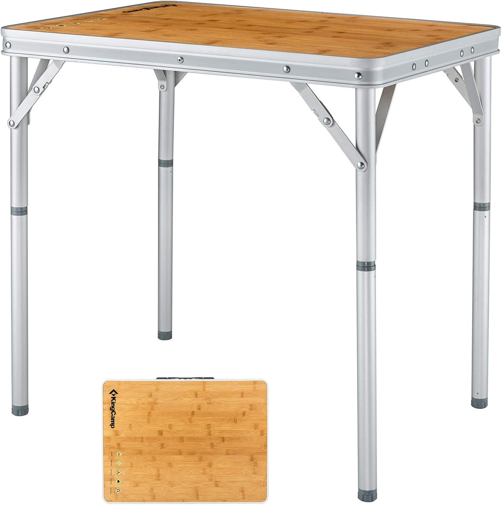 Bamboo Folding Camping Table with Adjustable Height Aluminum Legs A384350