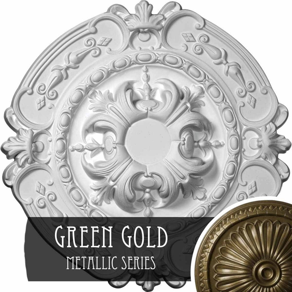 16 3/8 inch x 1 3/4 inch Hand-Painted Green Gold Ceiling Medallion K697346