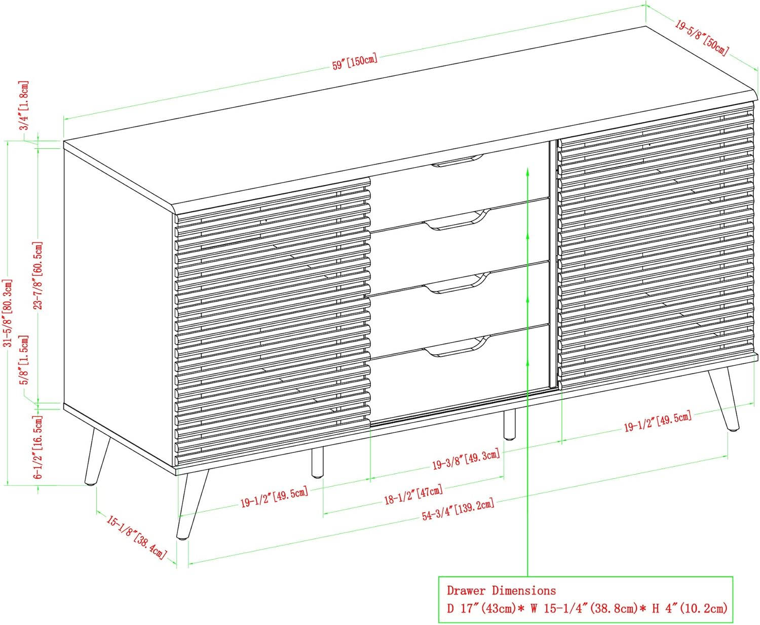 Black and Dark Walnut 4 Drawer Wood Cabinet M8445
