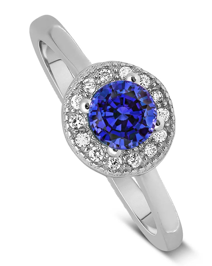 1.50 Carat Halo Sapphire and Diamond Engagement Ring in White Gold Z9407