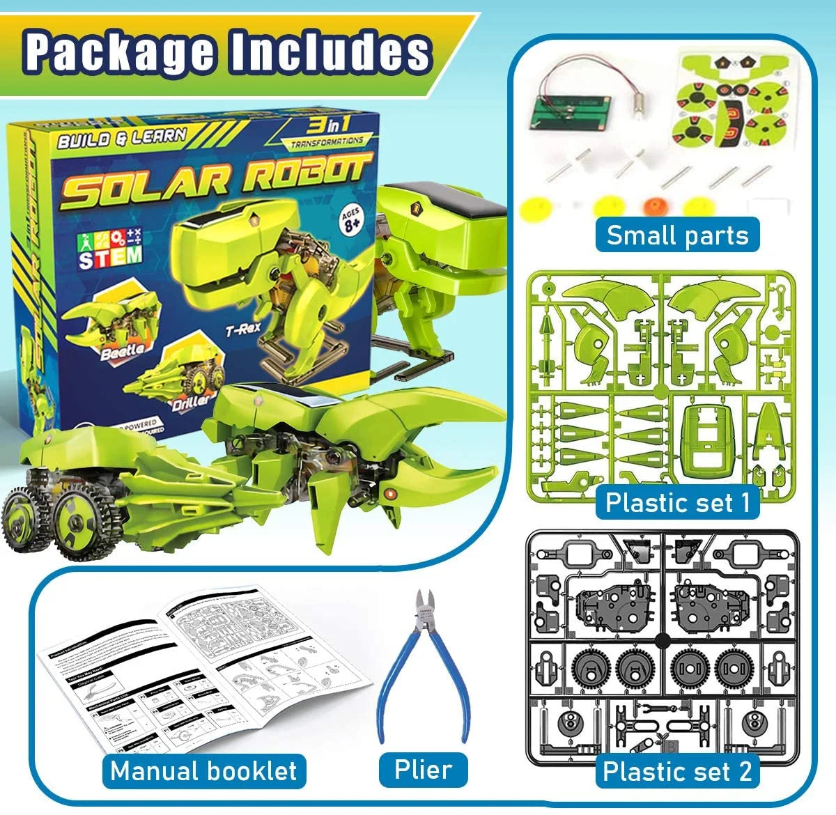 Solar Robot Kit 3-in-1 DIY Dinosaurs Science Kits Toys P8103