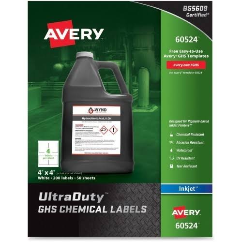 White 4 x 4 GHS Chemical Labels, 200 Labels B7391