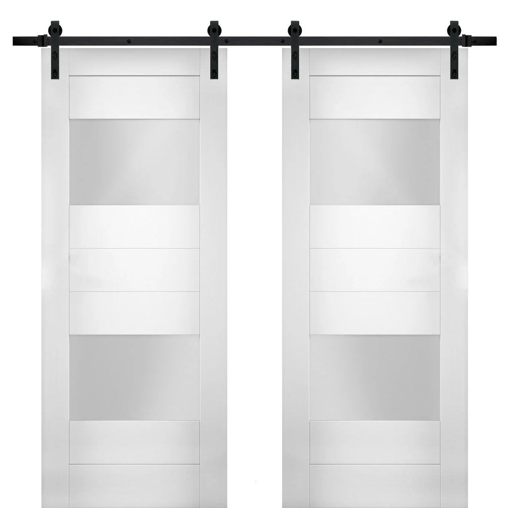 White Double Barn Door with Opaque Glass 2 Lites C822