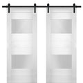 White Double Barn Door with Opaque Glass 2 Lites C822