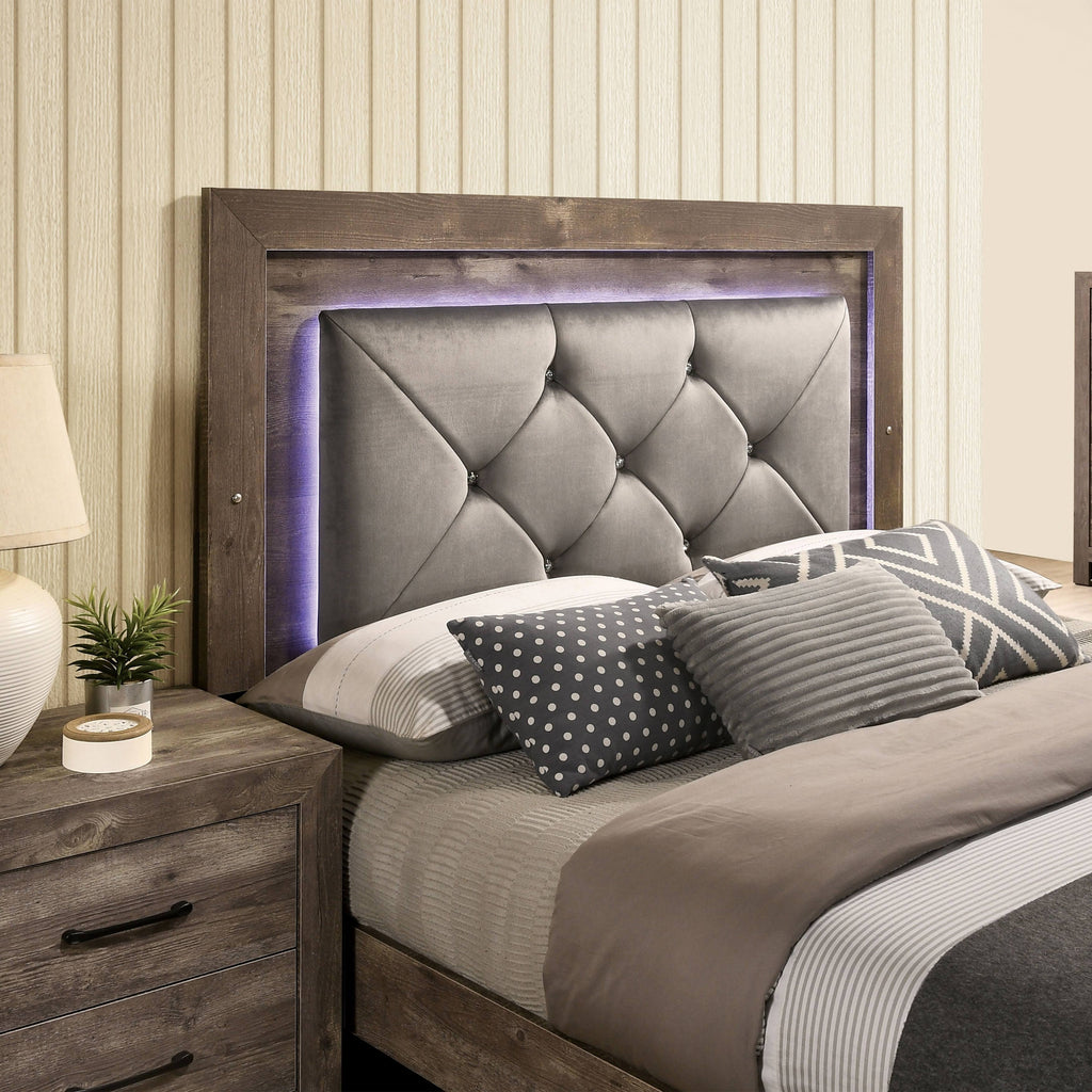 Rustic Natural Tone Tufted Panel Bed Queen H28629