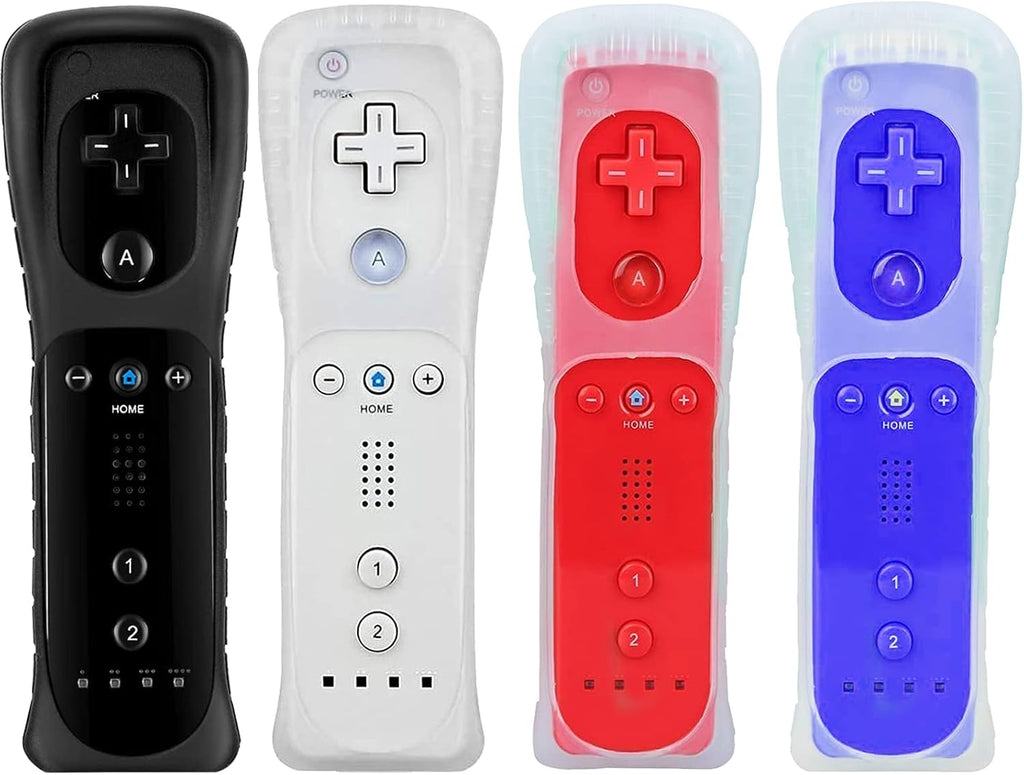 Wii Remote Controller 4 Pack Silicone Case and Wrist Strap, White Black Deep Blue Red Z505