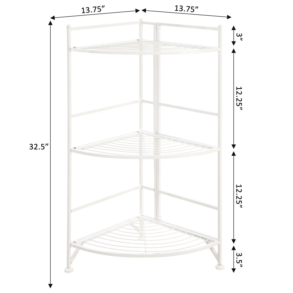 White 3 Tier Folding Metal Corner Shelf A3074