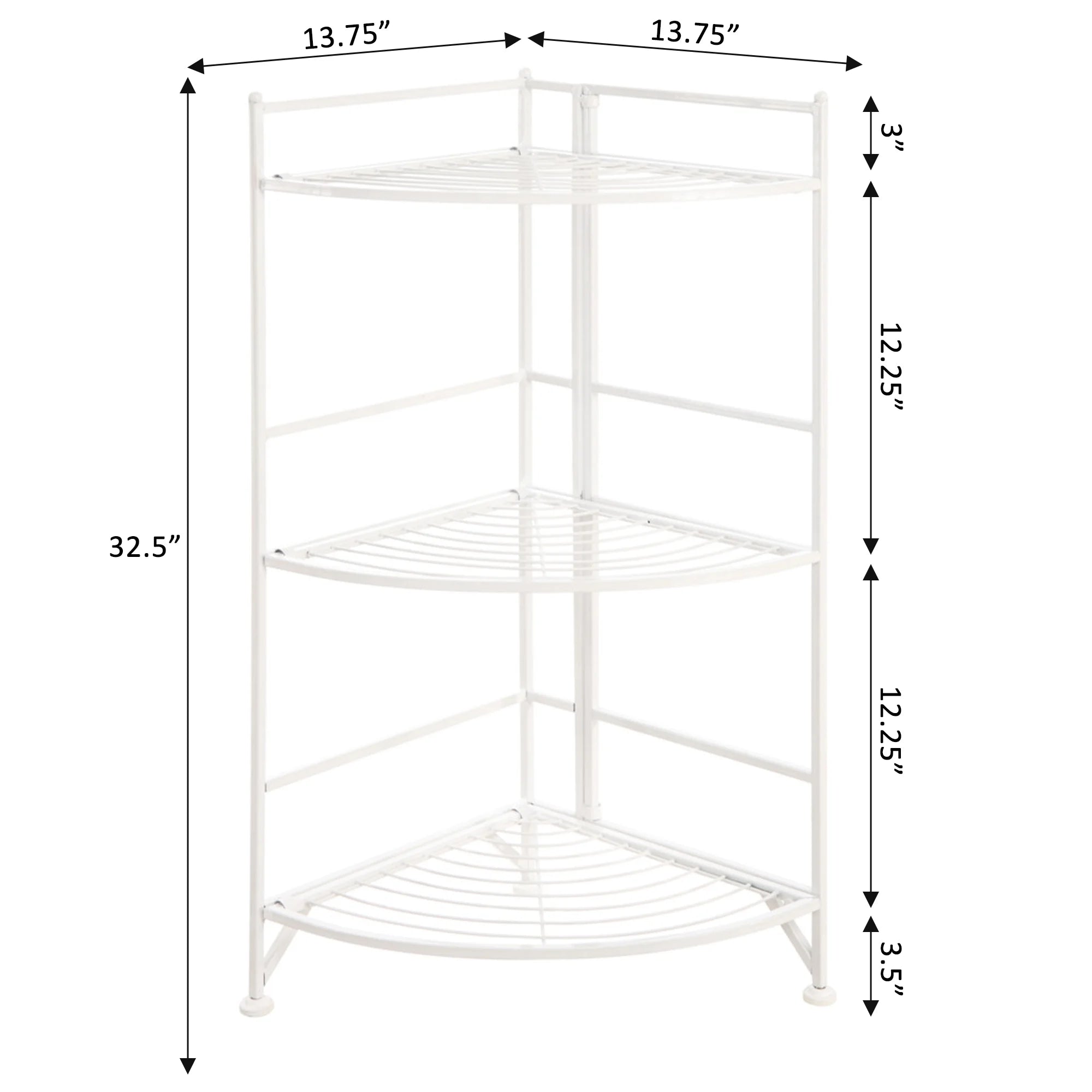 White 3 Tier Folding Metal Corner Shelf A3074