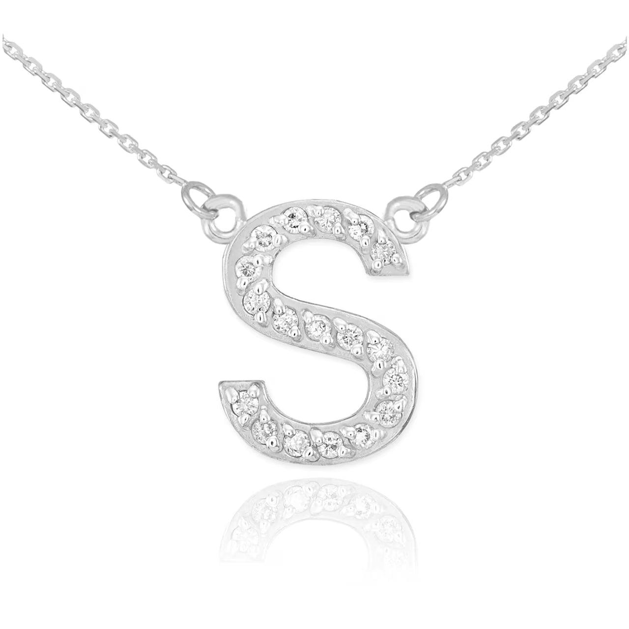 14K White Gold Diamond Initial Necklace 20" G314