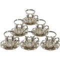6 x Turkish Tea Glasses Set with Saucers Holders & Spoons (Silver) D133278