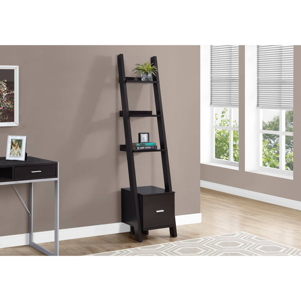Cappuccino Brown Rectangular Ladder Bookcase Z541582