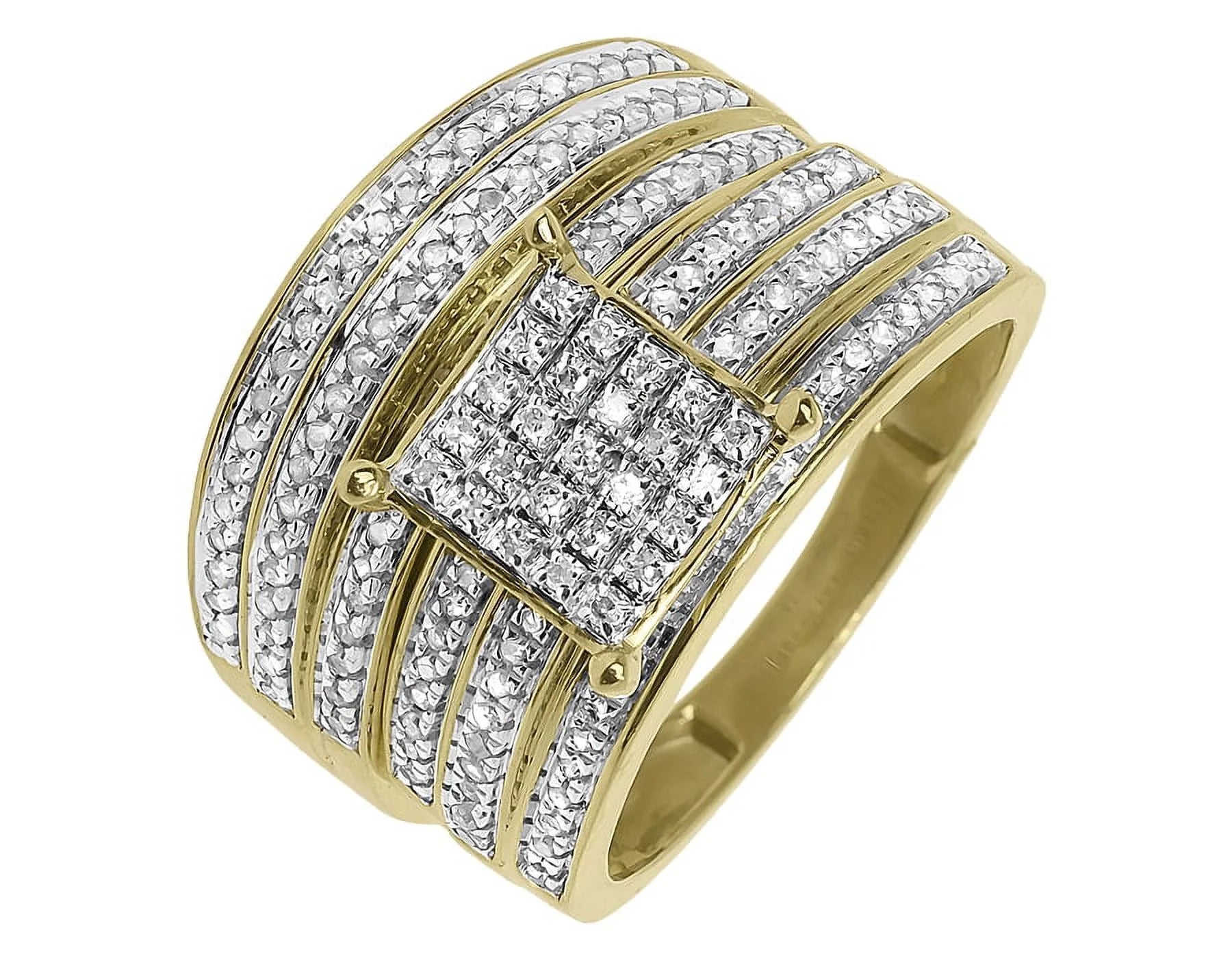 10k Yellow Gold 3 Row Pave Diamond Wedding Trio Ring Set V894788
