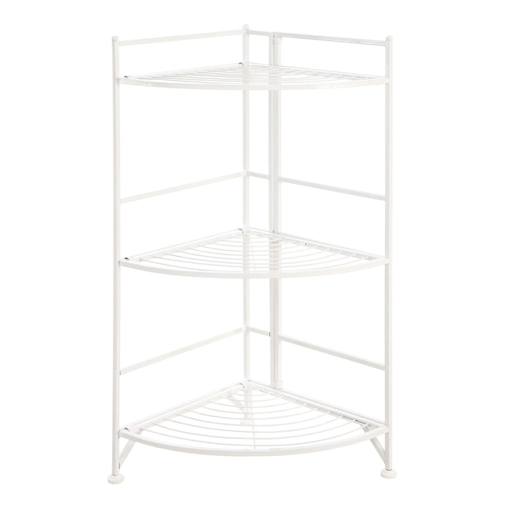 White 3 Tier Folding Metal Corner Shelf A3074