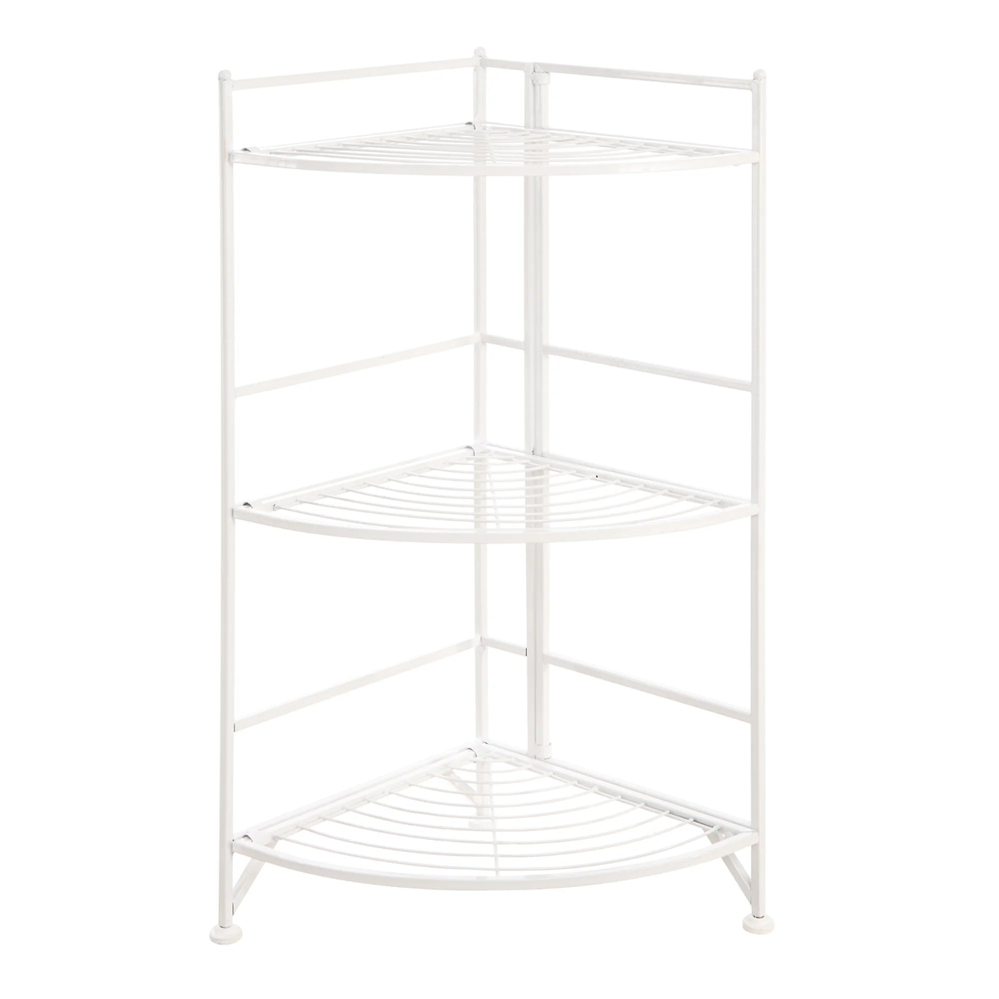 White 3 Tier Folding Metal Corner Shelf A3074