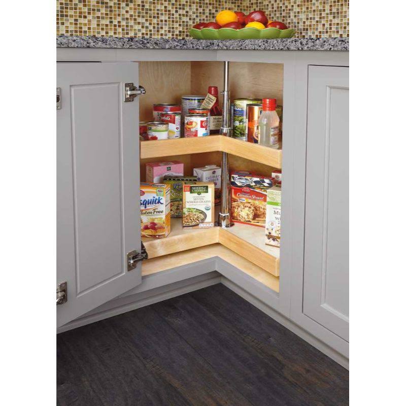 28x22 Natural Wood Kidney Lazy Susan 2-Shelf Q50504