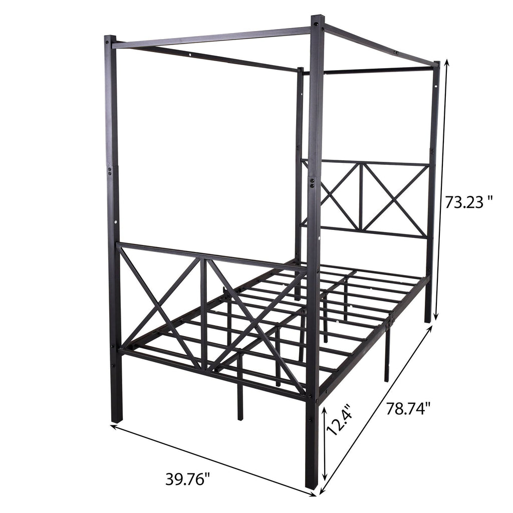 Twin Canopy Bed Frame with x Shaped Frame - Black D9550