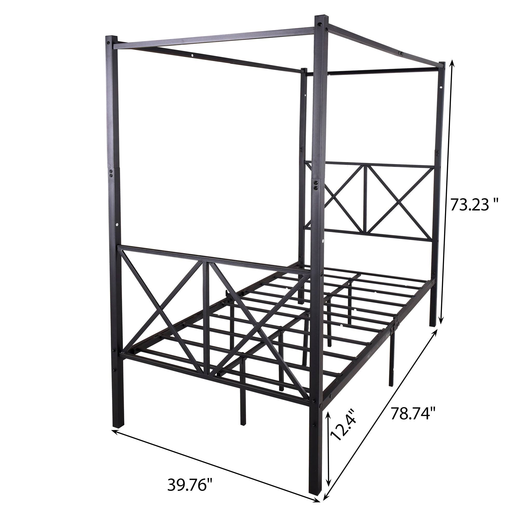 Twin Canopy Bed Frame with x Shaped Frame - Black D9550