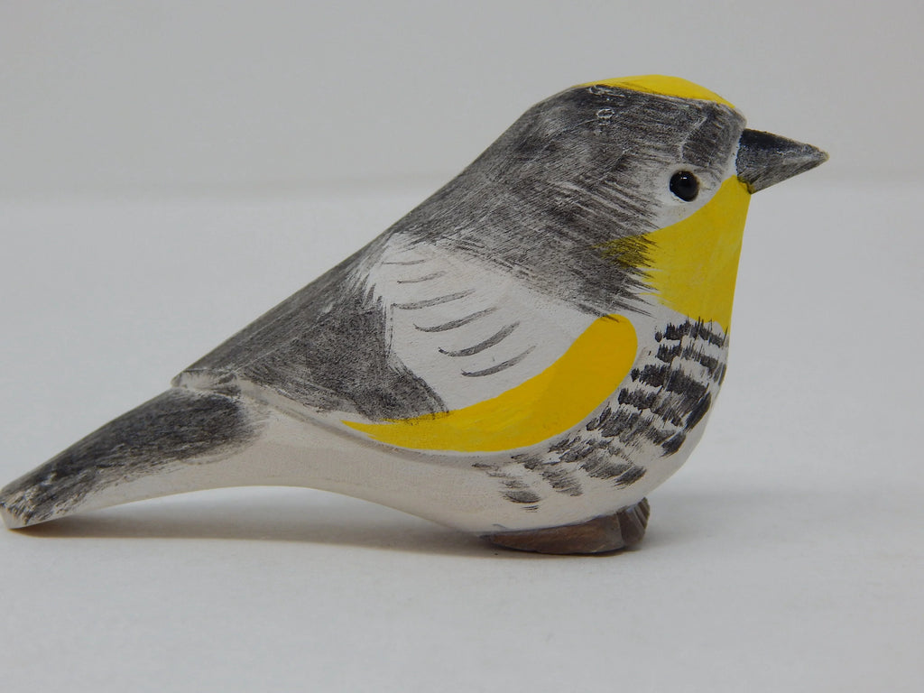 Yellow Rumped Warbler Wood Figurine Statue Bird Miniature Handmade Carving I26733