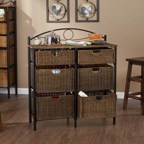 Black/Brown Iron/Wicker Storage Chest F5999
