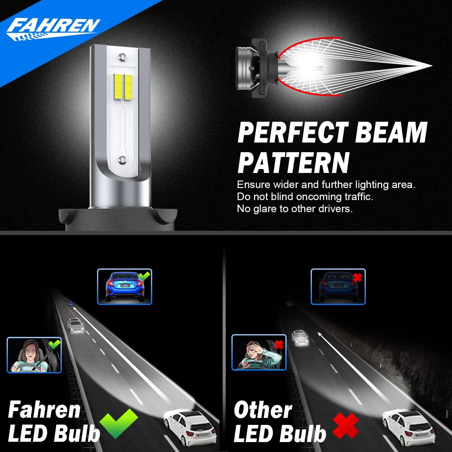 9008/H13 LED Headlight Bulbs, 70W 14000LM 6500K Cool White IP68 Waterproof, Pack of 2 F921679