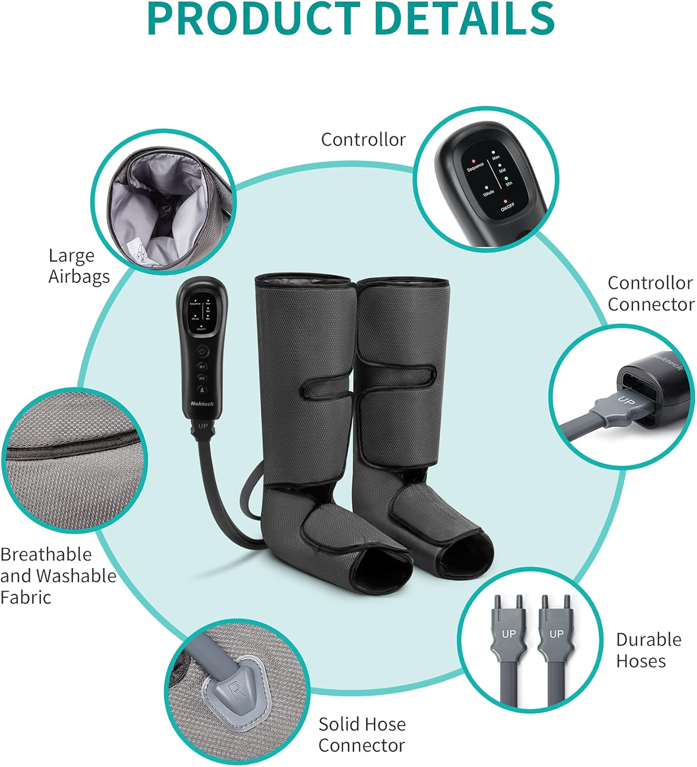 Leg Massager with Air Compression, Foot and Calf Massage Machine with Hand-held Controller 2 Modes 3 Intensities, Adjustable Leg Wraps N339