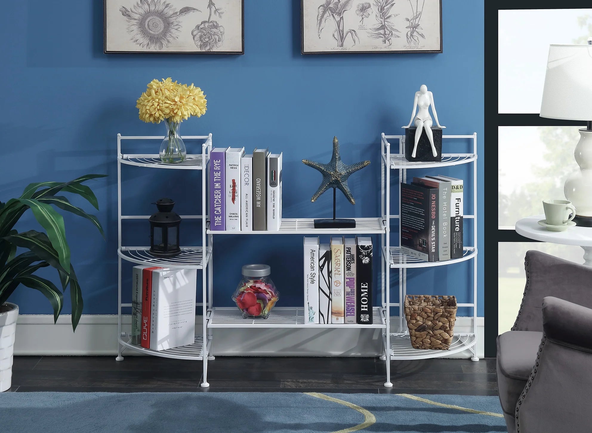 White 3 Tier Folding Metal Corner Shelf A3074