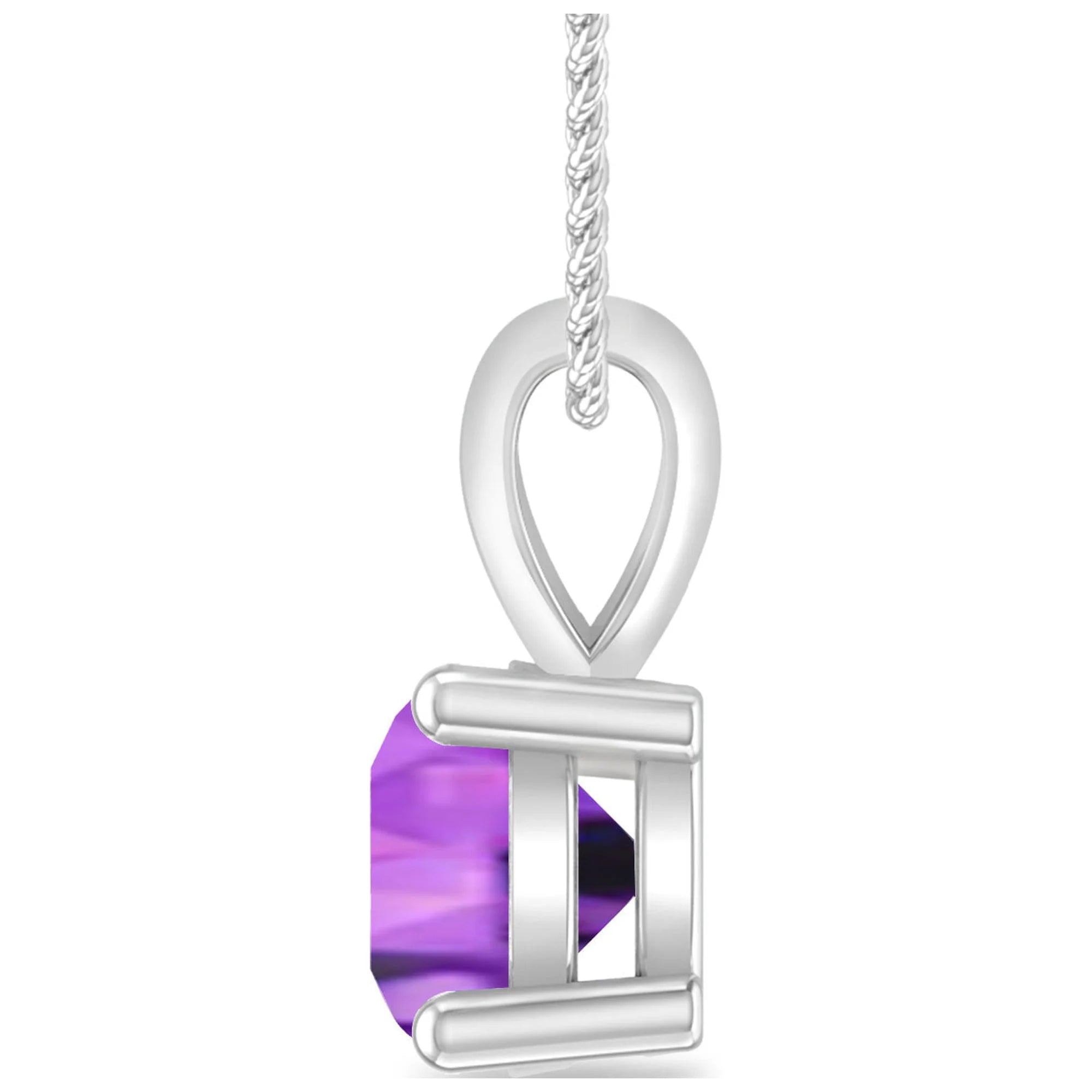 Amethyst 10K White Gold Solitaire Pendant Necklace C8060