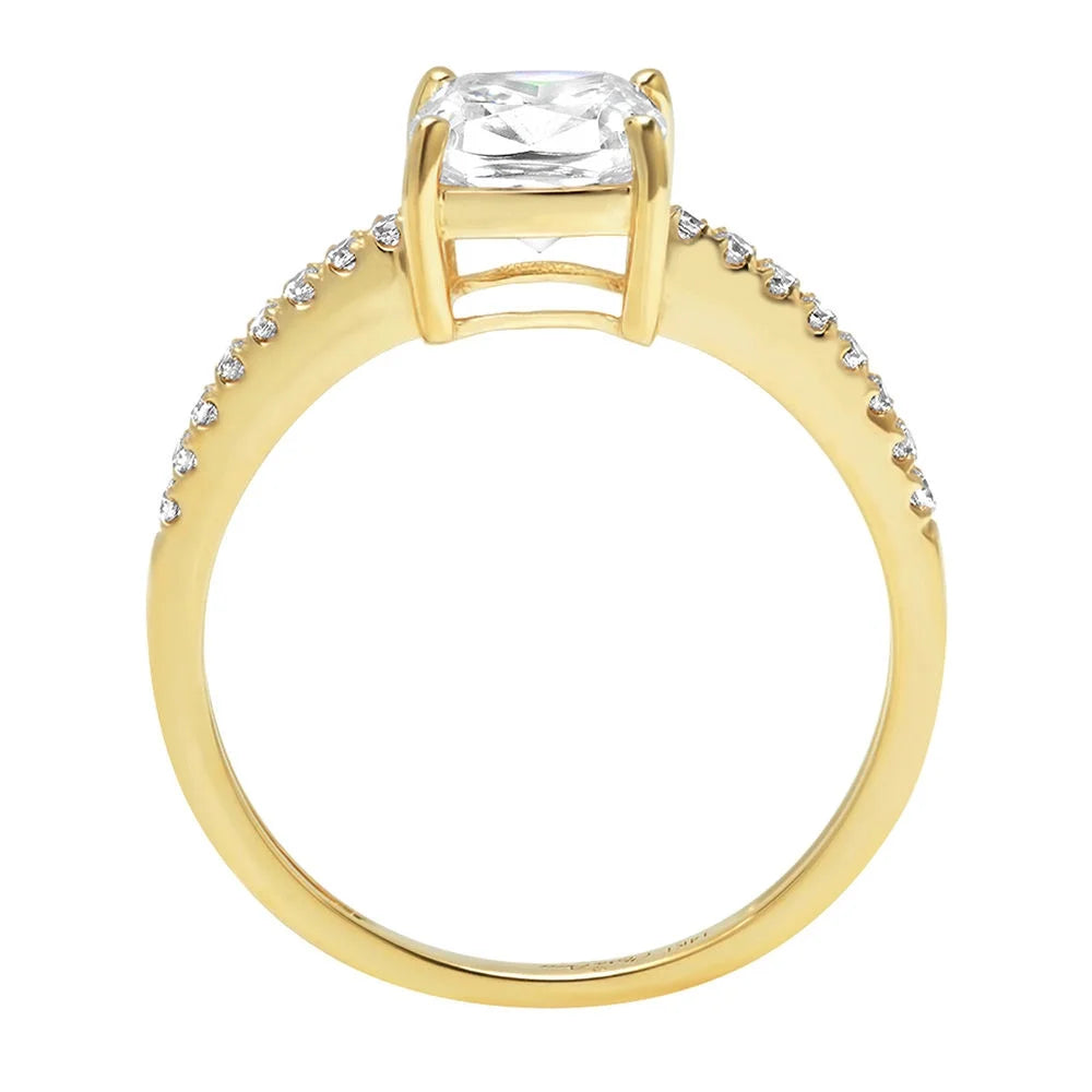 2.7 ct Cushion Cut Genuine Cultured Diamond SI1-SI2 J-K 18K Yellow Gold Engagement Ring H220