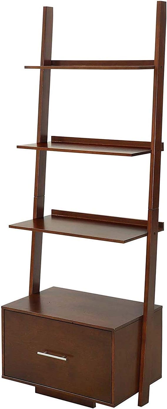 Espresso Ladder Bookcase with File Drawer W972733