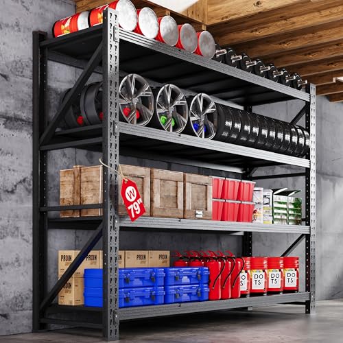 79" W Heavy Duty Metal Storage Shelves, 4 Tier, Black U9007