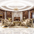 Champagne Chenille 3Pcs Sofa Set Carved Wood I122877