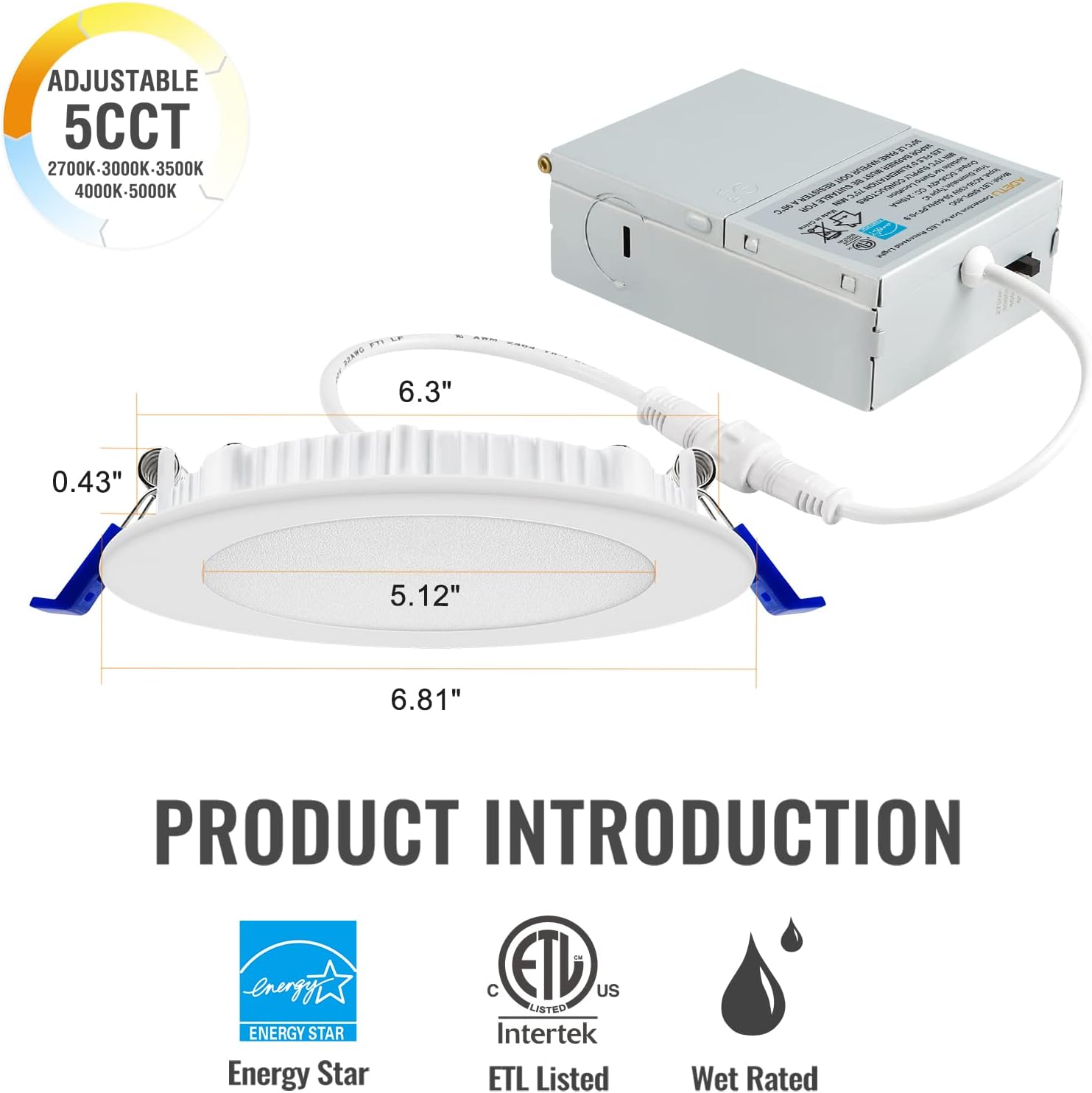 12 Pack 6Inch 5CCT Dimmable LED Recessed Light with Junction Box B2638