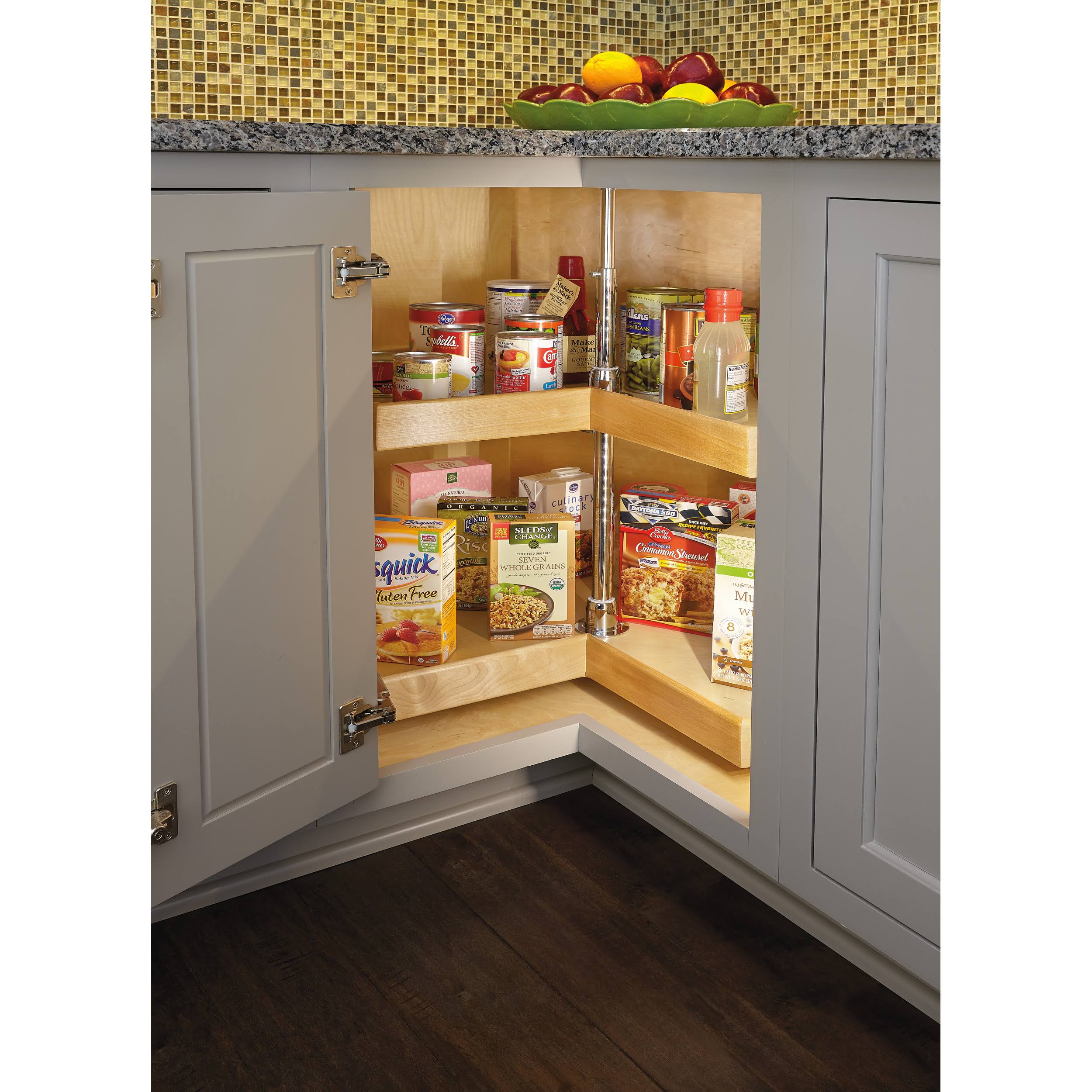 28x22 Natural Wood Kidney Lazy Susan 2-Shelf Q50504
