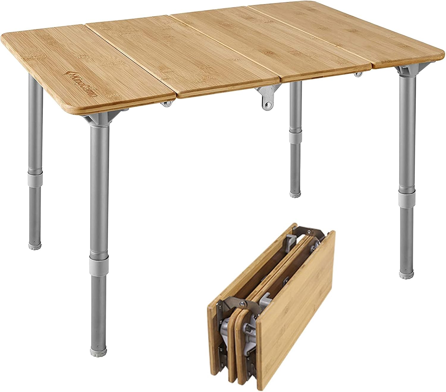 Bamboo Folding Camping Table with Adjustable Height Aluminum Legs A384350