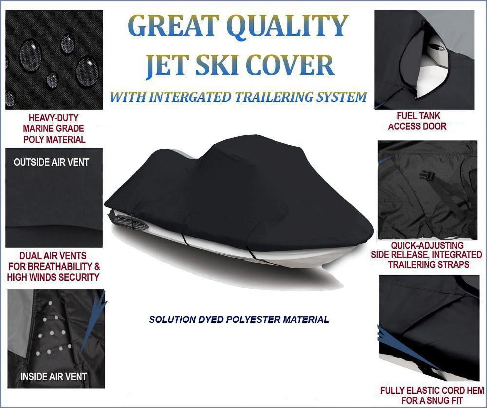 Black 600 Denier Jet Ski Cover for Sea Doo Wake 2005-2008 Q738758