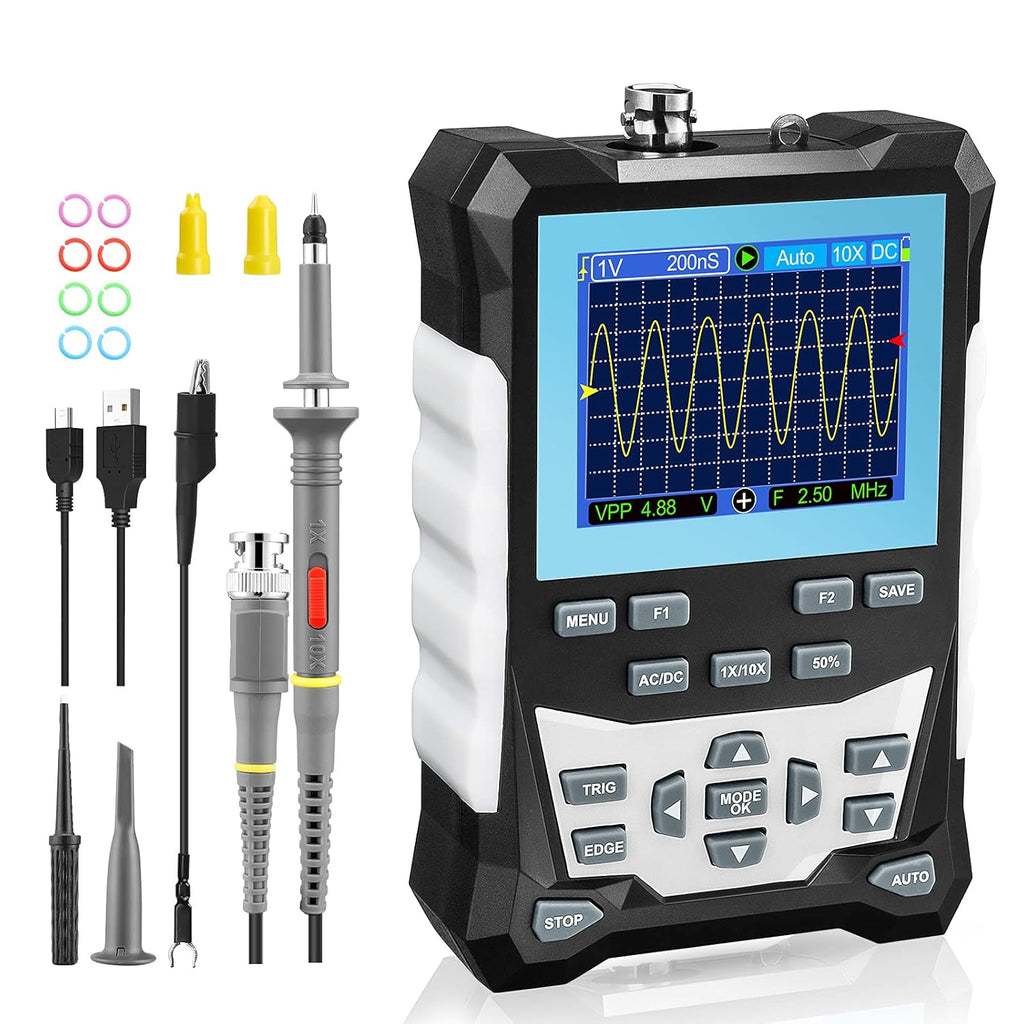 Handheld Digital Oscilloscope, 120MHz Bandwidth 500MSa/S Sampling Rate Portable Storage Oscilloscope, 2.4 Backlight Display, 3 Scan Modes, Storage of 2500 Waveforms X489108