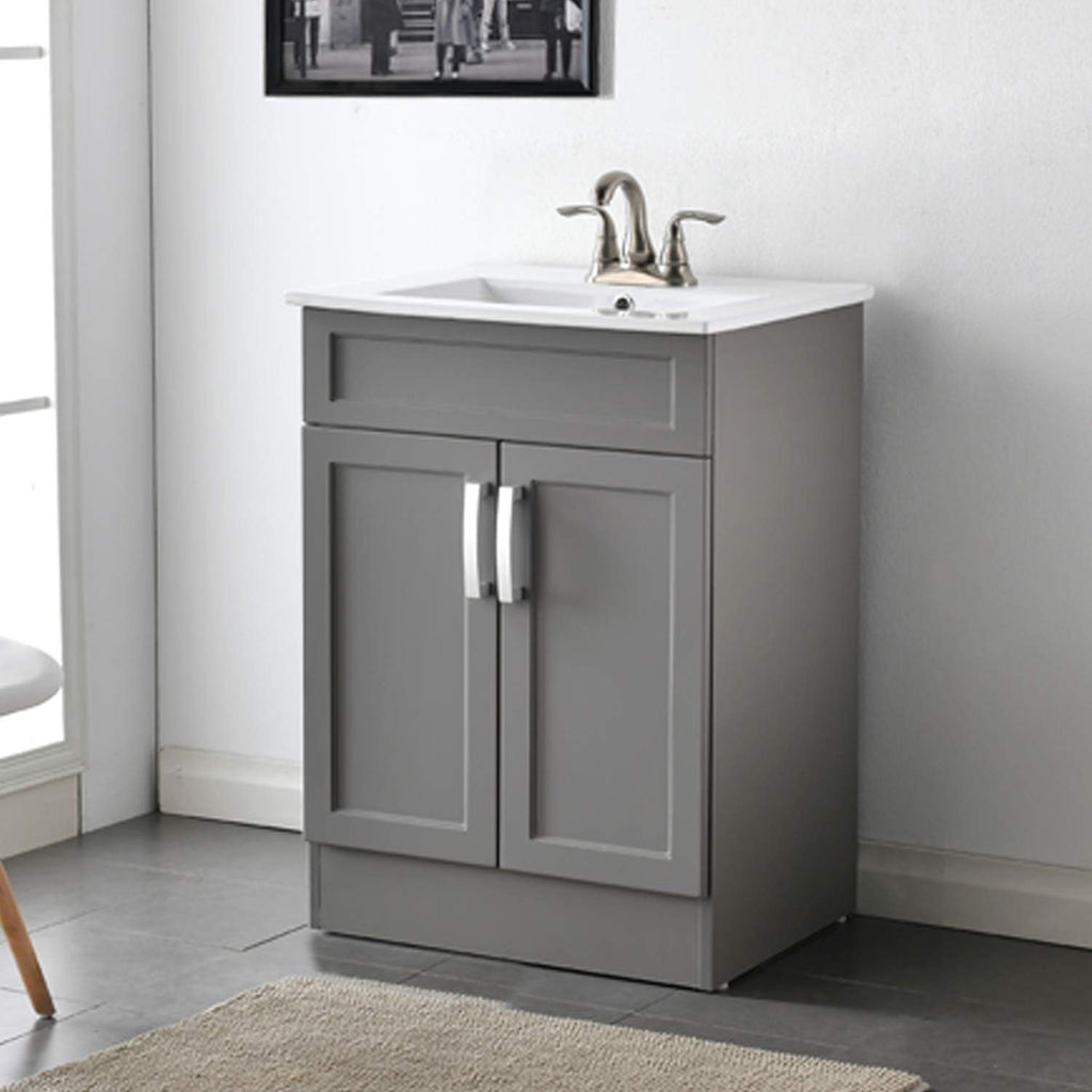 Matte White Bathroom Vanity Cabinet with White Ceramic Vessel Sink and Two Doors H59847