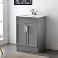 Matte White Bathroom Vanity Cabinet with White Ceramic Vessel Sink and Two Doors H59847