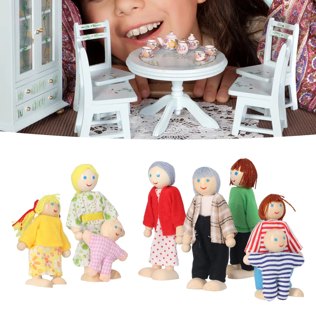 8pcs Wooden Dollhouse People Figures J698