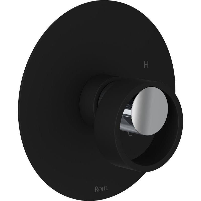 Matte Black and Polished Chrome Pressure Balance Trim with Circular Handle D783